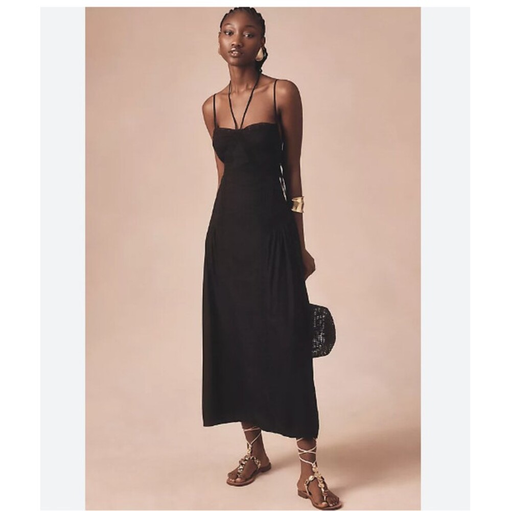 Forever That Girl Dress Womens Small Black Smocked Strappy Midi Sundress